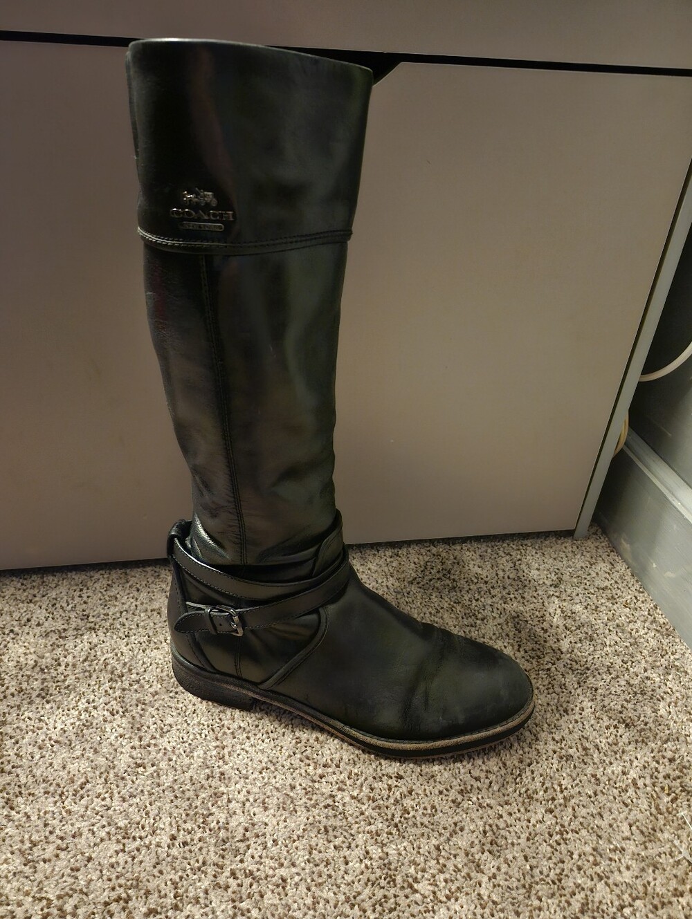 Coach Black Leather Tall Riding Boot with Buckle Strap Sz 7